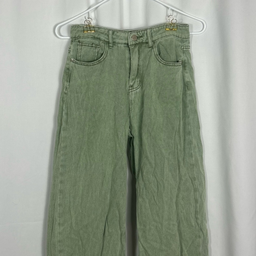 SHEIN wide leg Green Denim Jeans pockets S - Picture 7 of 10
